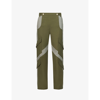 DION LEE TILTED-SEAM CONTRAST-PANEL STRAIGHT-LEG HIGH-RISE STRETCH-COTTON-BLEND CARGO TROUSERS