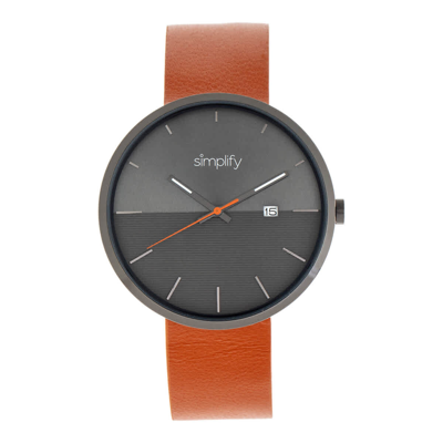 Simplify The 6400 Quartz Gunmetal Dial Orange Leather Watch Sim6405 In Gunmetal,orange