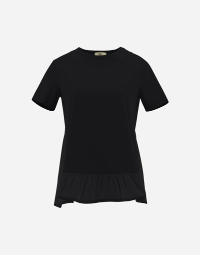 Herno Chic Cotton Jersey T-shirt With Techno Taffeta Hem