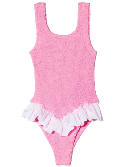 Hunza G Kids' Denise Crinkle Swimsuit In Bubblegum