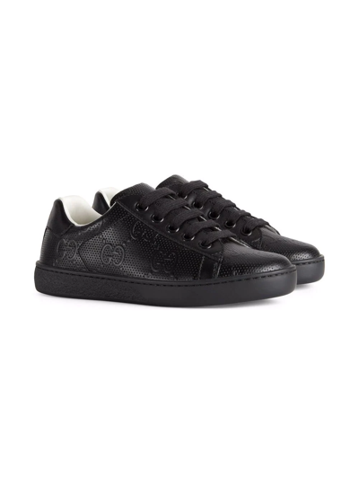 Gucci Kids' New Ace Logo-embroidered Leather Trainers 6 Months - 4 Years In Black