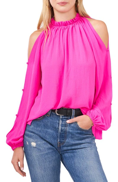 Vince Camuto Long-sleeve Cold-shoulder Top In Hot Pink