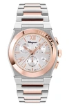 Ferragamo Vega Chrono Bracelet Watch In Ip Rose Gold/ Stainless Steel