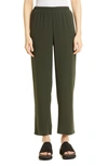Eileen Fisher Silk Georgette Crepe Ankle Straight Leg Pants In Seaweed