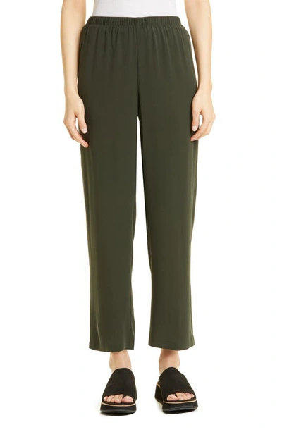 Eileen Fisher Silk Georgette Crepe Ankle Straight Leg Pants In Seaweed