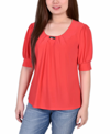 Ny Collection Plus Size Short Balloon Sleeve Top With Hardware In Bittersweet