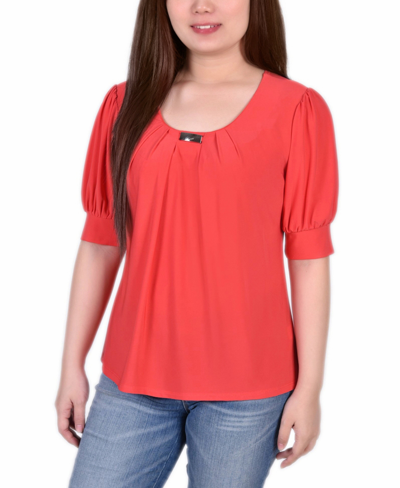 Ny Collection Plus Size Short Balloon Sleeve Top With Hardware In Lava