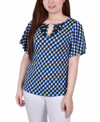 Ny Collection Women's Mesh Flutter Sleeve Knit Top In Deep Lake Limoges