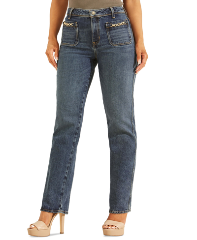 Guess 1981 Chain-trim Straight-leg Jeans In Koipond Blue