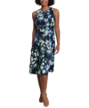 London Times Petite Keyhole Midi Dress In Navy