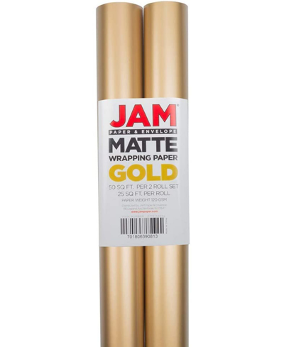 Jam Paper Gift Wrap 50 Square Feet Matte Wrapping Paper Rolls, Pack Of 2 In Matte Gold-tone