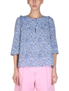 Baum Und Pferdgarten Melody Leopard Print Organic Cotton Blouse In Azure
