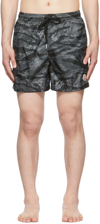 Moncler Grey Polyester Swim Shorts In Black