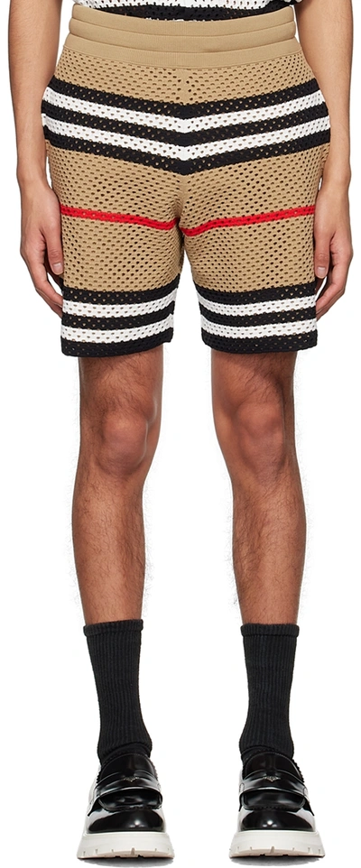 Burberry Icon Stripe Perforated Shorts In Beige