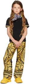 Versace Kids Black & Gold Silk Barocco Lounge Pants In 5b000 Black