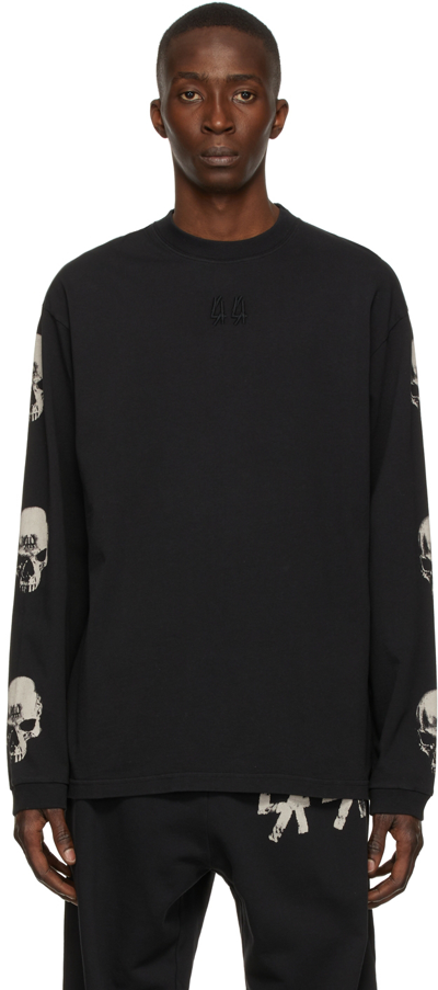 44 Label Group Black Skull-print Long-sleeved T-shirt In Black