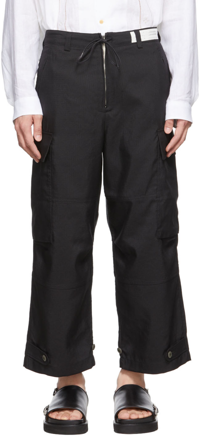 Kuro Black Polyurethane Cargo Trousers