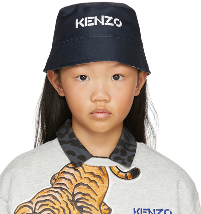Kenzo Kids Navy Logo Bucket Hat In 85m Navy