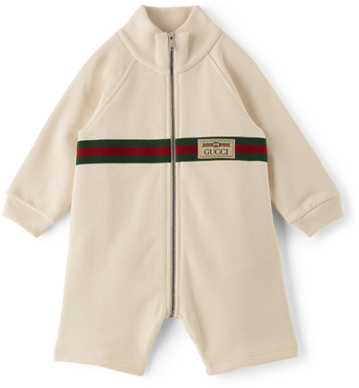 Gucci Babies' Web Detail Cotton Sweatshirt Romper In White