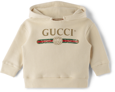 Gucci Baby Off-white Logo Hoodie In 9112 White/green/red