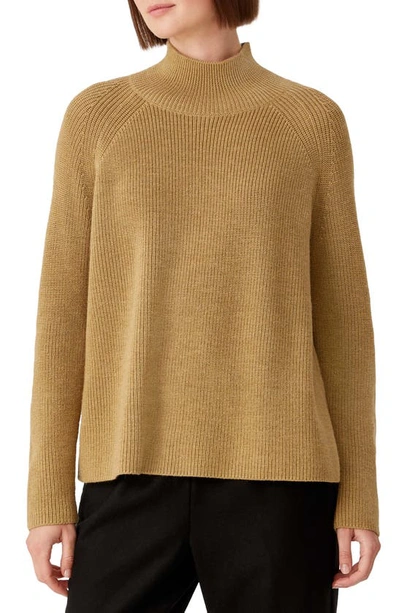 Eileen Fisher Raglan Sleeve Merino Wool Turtleneck Sweater In Haystack