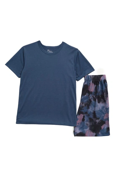 Nordstrom Rack Kids' T-shirt & Shorts Pajama Set In Navy Denim- Black Tie Dye