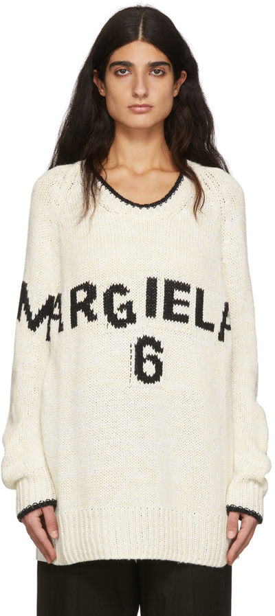 Mm6 Maison Margiela Logo嵌花棉质混纺毛衣 In White