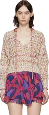 Isabel Marant Andrea Open-knit Tie-neck Sweater In Ecfu Ecru/fushia