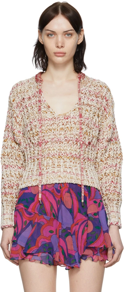 Isabel Marant Andrea Open-knit Tie-neck Sweater In Ecfu Ecru/fushia