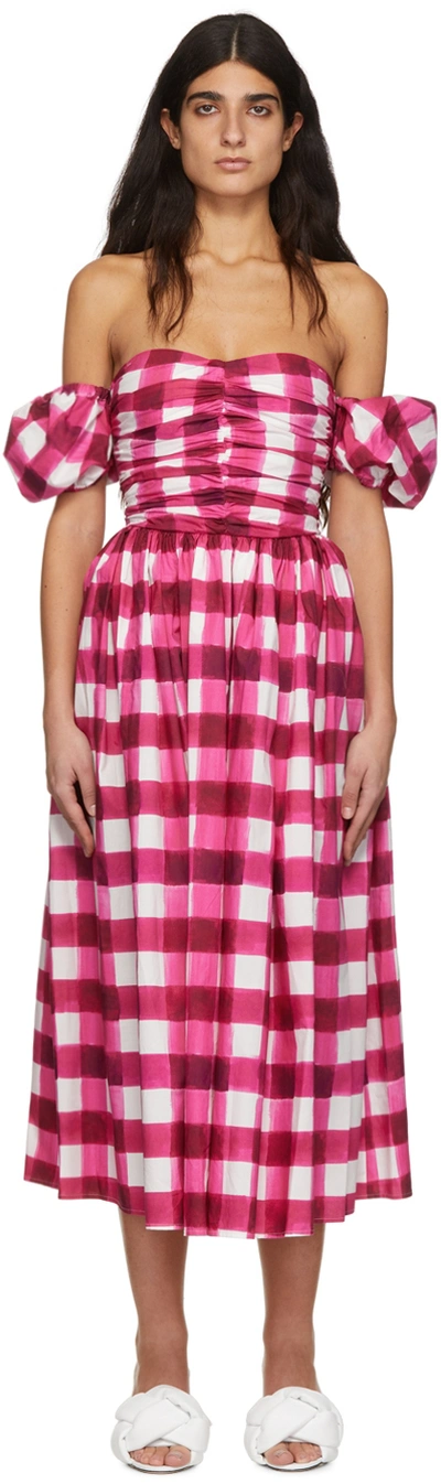 Msgm Gingham Removable-sleeve Midi Dress In Pink