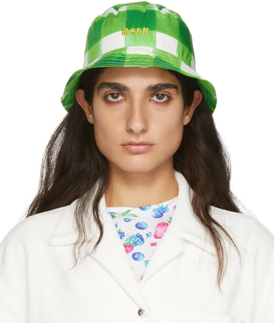 Msgm Gingham-check Bucket Hat In Green