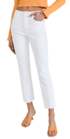 Good American Good High Rise Straight Raw Hem Jeans In W037 In White037