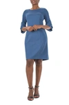 Nina Leonard Jewel Neck Tiered Sleeve Midi Dress In Bluemoon