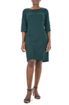 Nina Leonard Jewel Neck Tiered Sleeve Midi Dress In Rich Pine