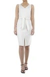 Nina Leonard Millennium Sleevess Belted Dress In Ivory/ Black