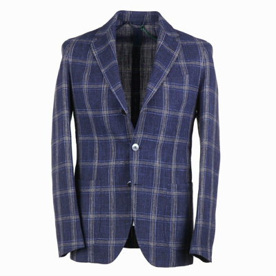 Pre-owned Borrelli Luigi  Soft-constructed Navy Blue Check Wool-cotton-linen Sport Coat 38r