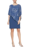 Sl Fashions Foil Floral Print Asymmetrical Overlay Cocktail Dress In Wed