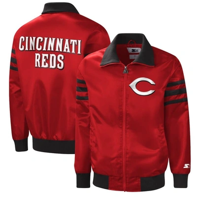 Starter Red Cincinnati Reds The Captain Ii Full-zip Varsity Jacket