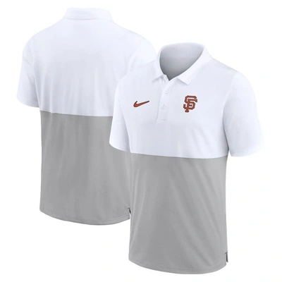 Nike Men's  White, Silver San Francisco Giants Team Baseline Striped Performance Polo Shirt In White,silver