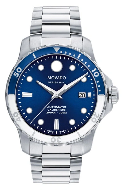 Movado Series 800 Men's Swiss Automatic Silver-tone Stainless Steel Bracelet Watch 42mm In Blue / Silver / White
