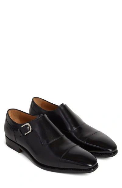 Paul Stuart Giordano Monk-strap Leather Shoes In Black