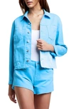 L Agence Janelle Slim Cropped Jean Jacket With Raw Hem In Baltic Sea