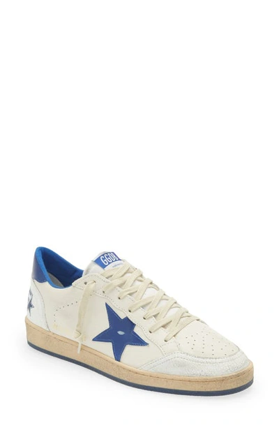 Golden Goose Ball Star Sneakers In White Nappa Leather With Light Blue Laminated Leather Star And Heel Tab