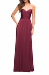 La Femme Strapless Jersey Gown In Dark Berry