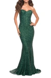 LA FEMME STRAPLESS SEQUIN MERMAID GOWN