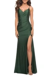 La Femme Stretch-satin Mermaid Halter Gown In Emerald