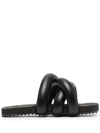 Yume Yume Black Mule Tire In Vegan Leather Detail With Crossed Bands In Black