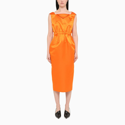 Prada Orange Double Satin Dress In Orange