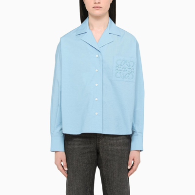 Loewe Embroidered Cotton-blend Poplin Shirt In Sky Blue