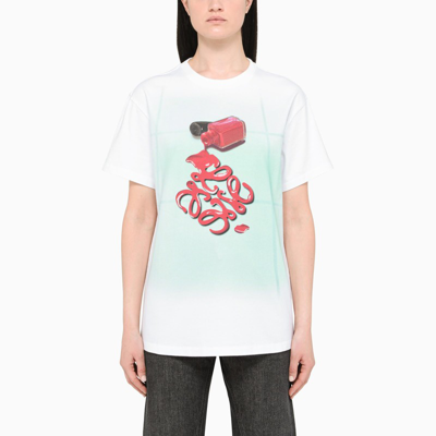 Loewe White Crewneck T-shirt With Print In Multicolor